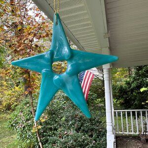 #5103 TURQUOISE / WHITE MULTI COLOR  5 POINT STAR FUSED GLASS      NWOT